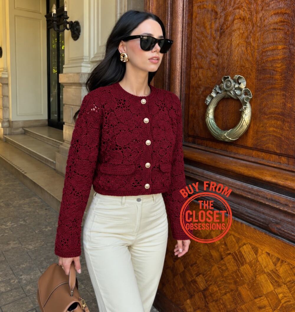 Zara NWT Burgundy Textured Cropped Cardigan Jacket M